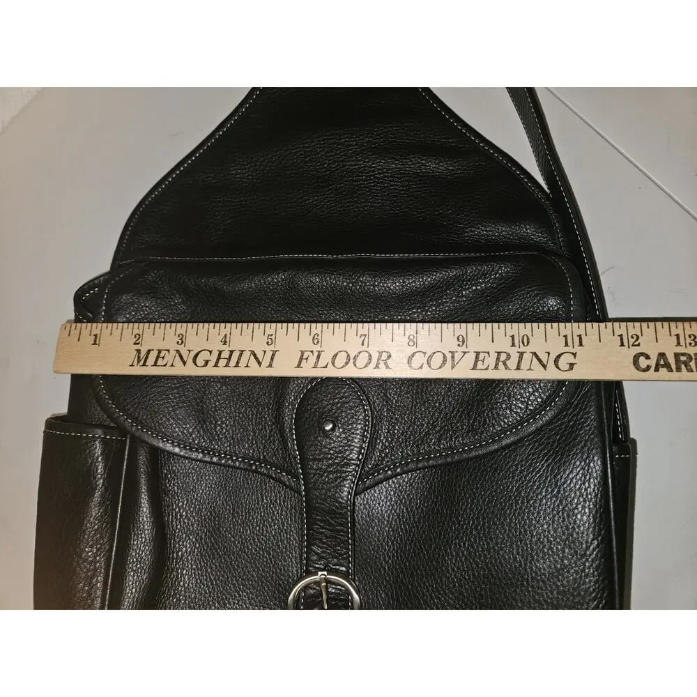 Levenger Black Leather Saddlebag Sling Backpack Bag Black EUC